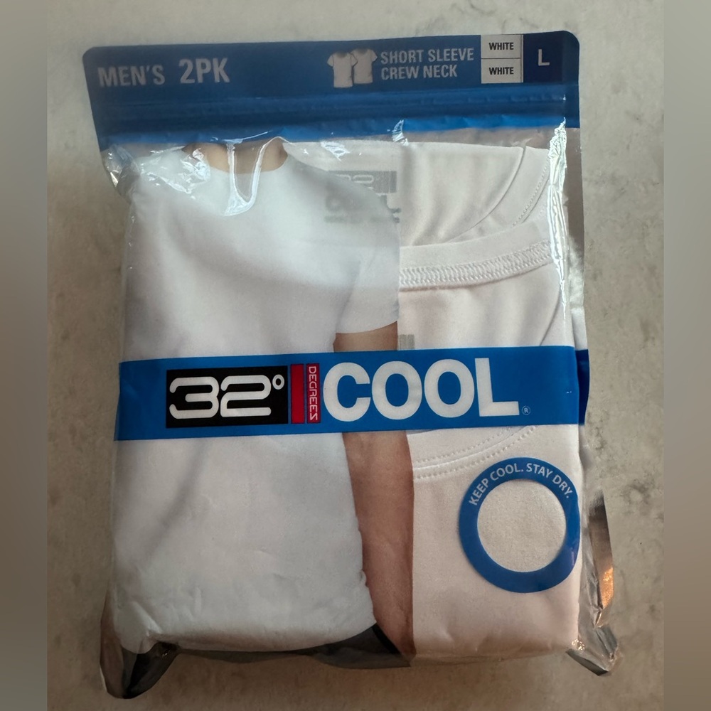 32 Degrees Cool Men's White Undershirt 2-Pack L